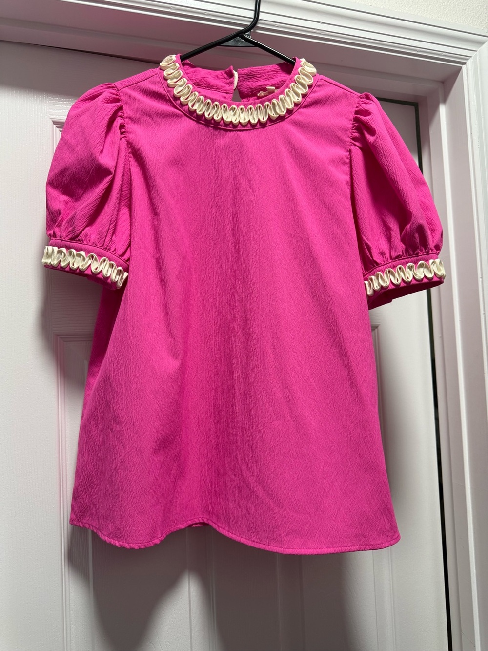 JODIFL Hot Pink Ruffled Trim Blouse - Picture 2 of 9